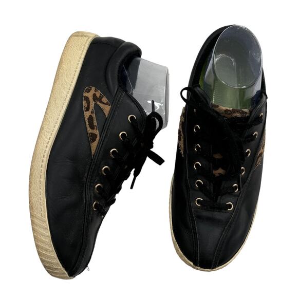 Tretorn Black Leather Nylite 25 Plus Cheetah Print Sneakers - Picture 5 of 11